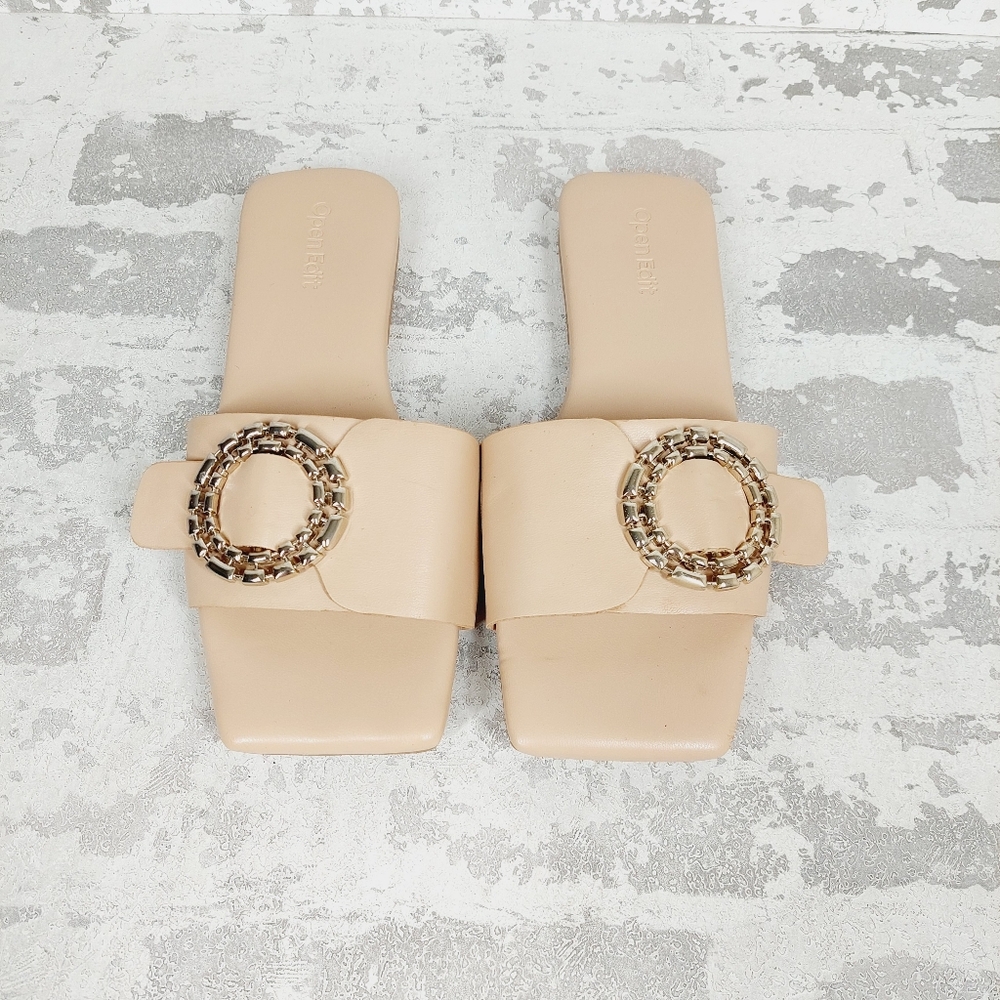 New Open Edit Women's Lely Beige Nude Flat Slides Casual Sandals D990
